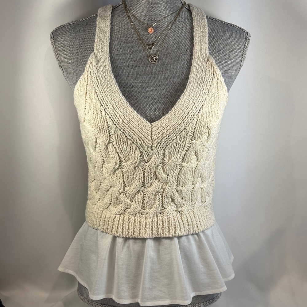 Anthropologie Cream Knit/Layered Top